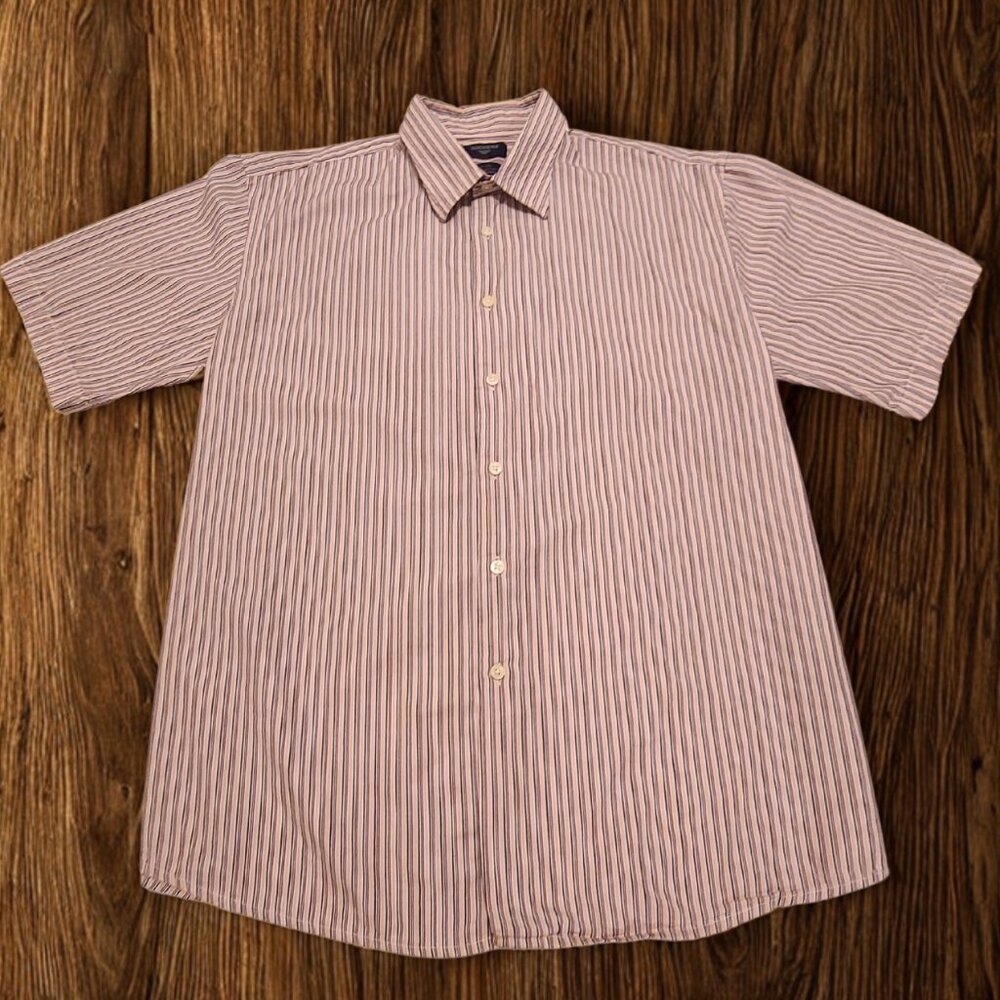 Dockers XL Striped Short Sleeve Shirt Pink White Black Cotton Button-Front - Picture 6 of 8